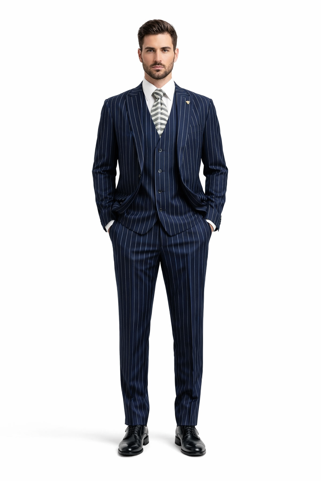 Gangster Suit - Mobster Suit - Mafia Suit For Mens 2 Button Gangster Pinstripe Suit in Navy