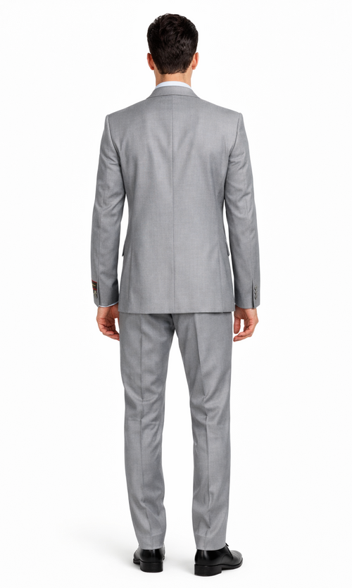 Giorgio Fiorelli grey vest by Albertonardoni. Two-button, streamlined cut with smooth grey fabric. Tailored fit enhances silhouette. Minimalist design: clean back, no pockets.
