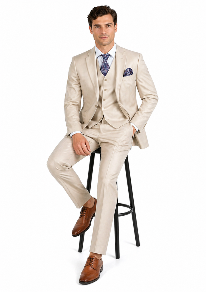 Giorgio Fiorelli Men' 2 Button 3 Piece Double Vents Beige Suit