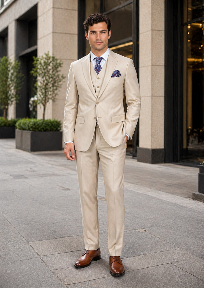 Giorgio Fiorelli Men' 2 Button 3 Piece Double Vents Beige Suit