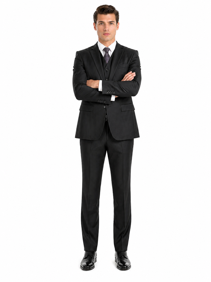 Giorgio Fiorelli Men's 2 Button 3 Piece Modern Fit Suits Black Suit