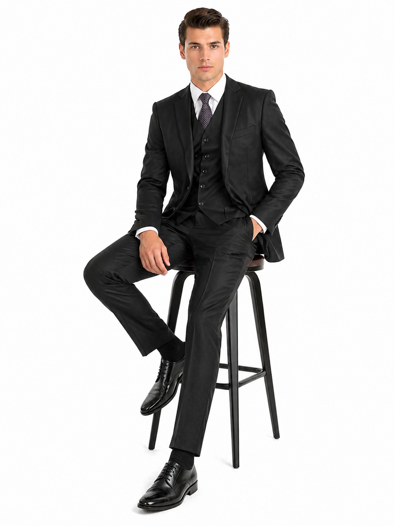 Giorgio Fiorelli Men's 2 Button 3 Piece Modern Fit Suits Black Suit