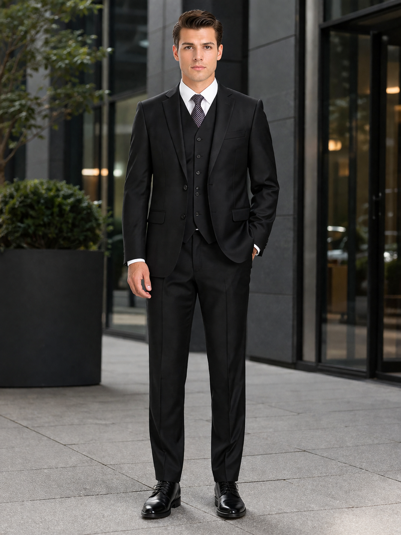 Giorgio Fiorelli Men's 2 Button 3 Piece Modern Fit Suits Black Suit