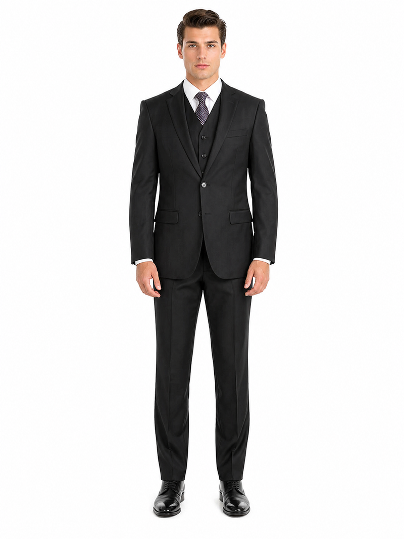 Giorgio Fiorelli Men's 2 Button 3 Piece Modern Fit Suits Black Suit