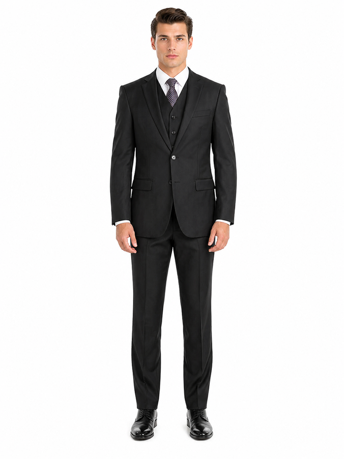 Giorgio Fiorelli Men's 2 Button 3 Piece Modern Fit Suits Black Suit