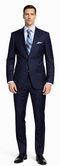 Giorgio Fiorelli navy & gray suit by Albertonardoni. Tailored fit, single-breasted blazer, flat-front trousers. Solid navy fabric, gray accents. Two front pockets, notched lapel. Streamlined, pattern-free design.
