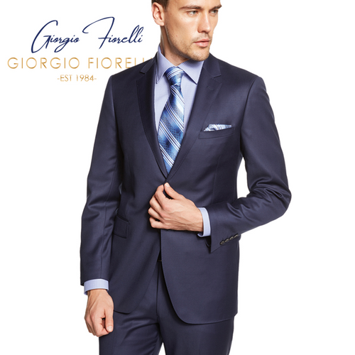 Navy Enzo 150 S Super Wool suit. Solid navy, smooth fine textile. Tailored fit, structured lapel, 2 pockets. Single-breasted. Light blue checkered shirt visible.