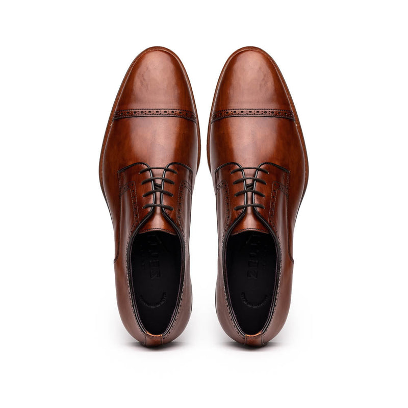 Zelli Giovanni Cap Toe Brogue Dress Shoes in Cognac with Textured Finish