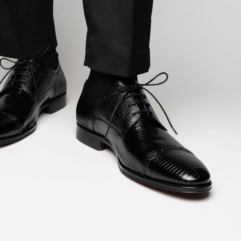 Zelli Giovanni Genuine Lizard Cap Toe Brogue Dress Shoes in Black