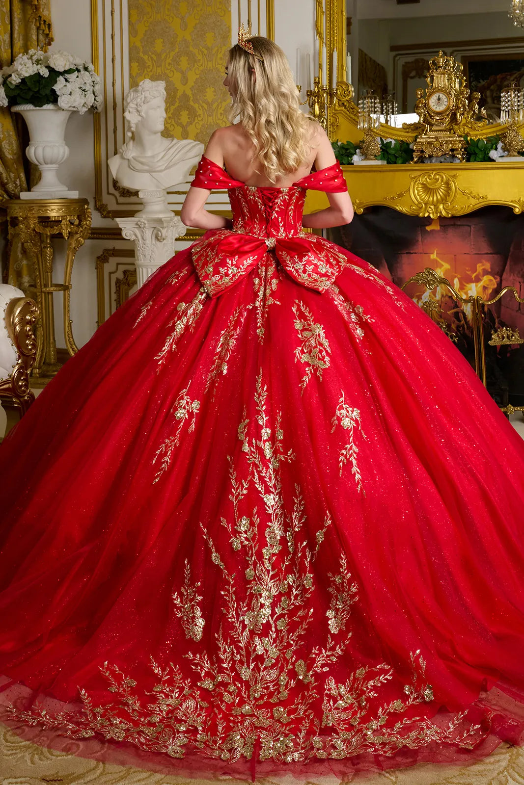 Red Quinceanera Dress Off Shoulder Ball Gown by Elizabeth K GL3631