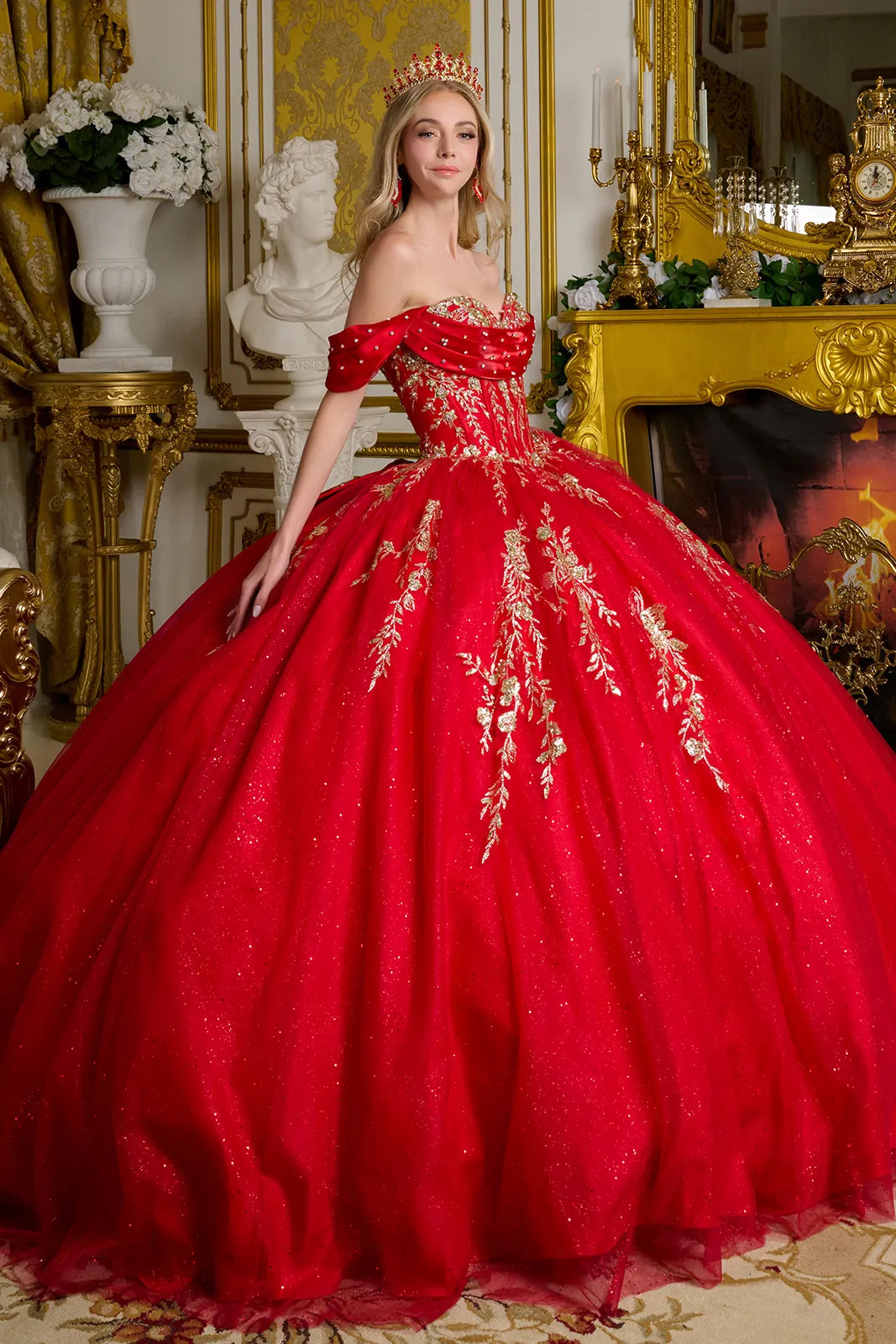 Red Quinceanera Dress Off Shoulder Ball Gown by Elizabeth K GL3631