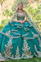Green Strapless Sweetheart Neck Beaded Corset Ruffle-Tier Ball Gown with Cape by Elizabeth K GL3671
