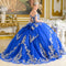 Royal Blue/Silver Off-Shoulder Sweetheart Beaded Glitter Ball Gown with Bow by Elizabeth K GL3672