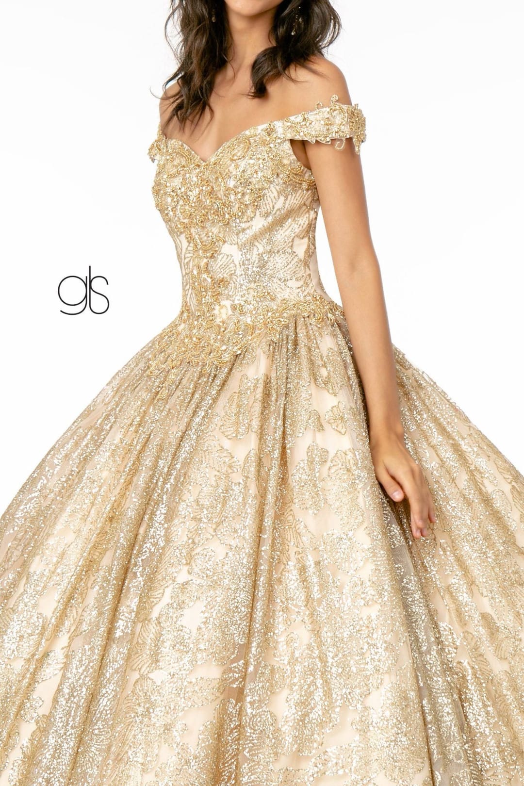Glitter Print Off Shoulder Gown by Elizabeth KGL1820