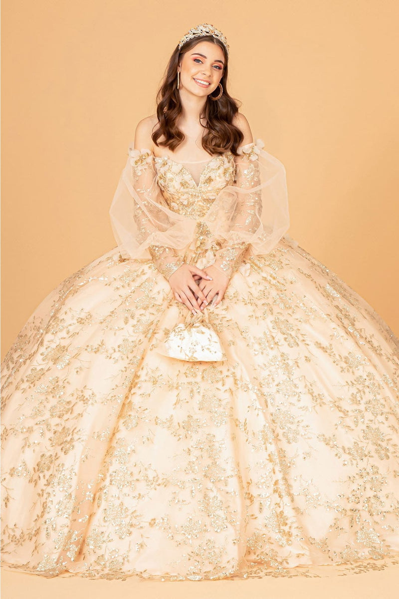 Glitter Puff Sleeve Ball Gown by Elizabeth KGL3071