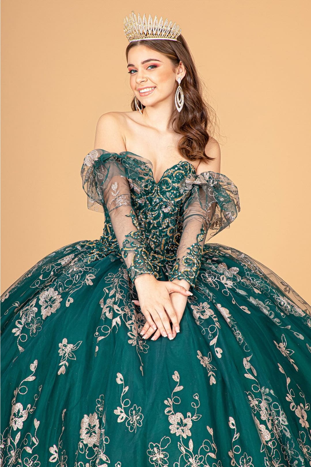 Glitter Print Strapless Ball Gown by Elizabeth KGL1944