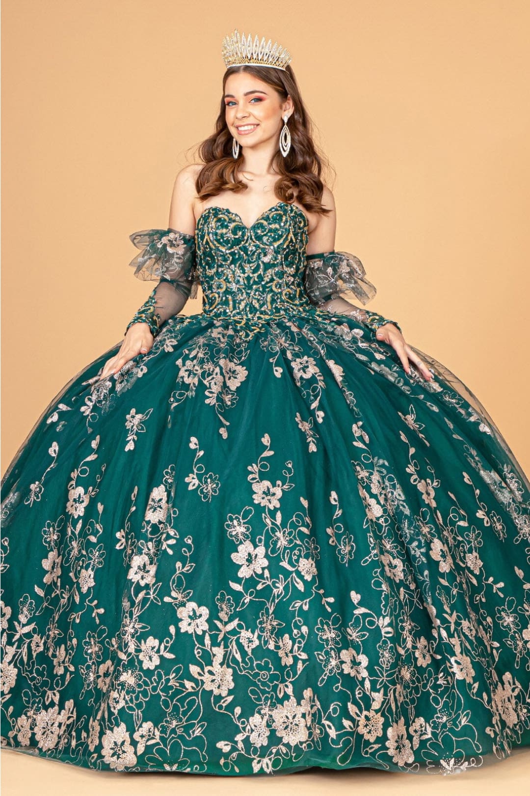Glitter Print Strapless Ball Gown by Elizabeth KGL1944