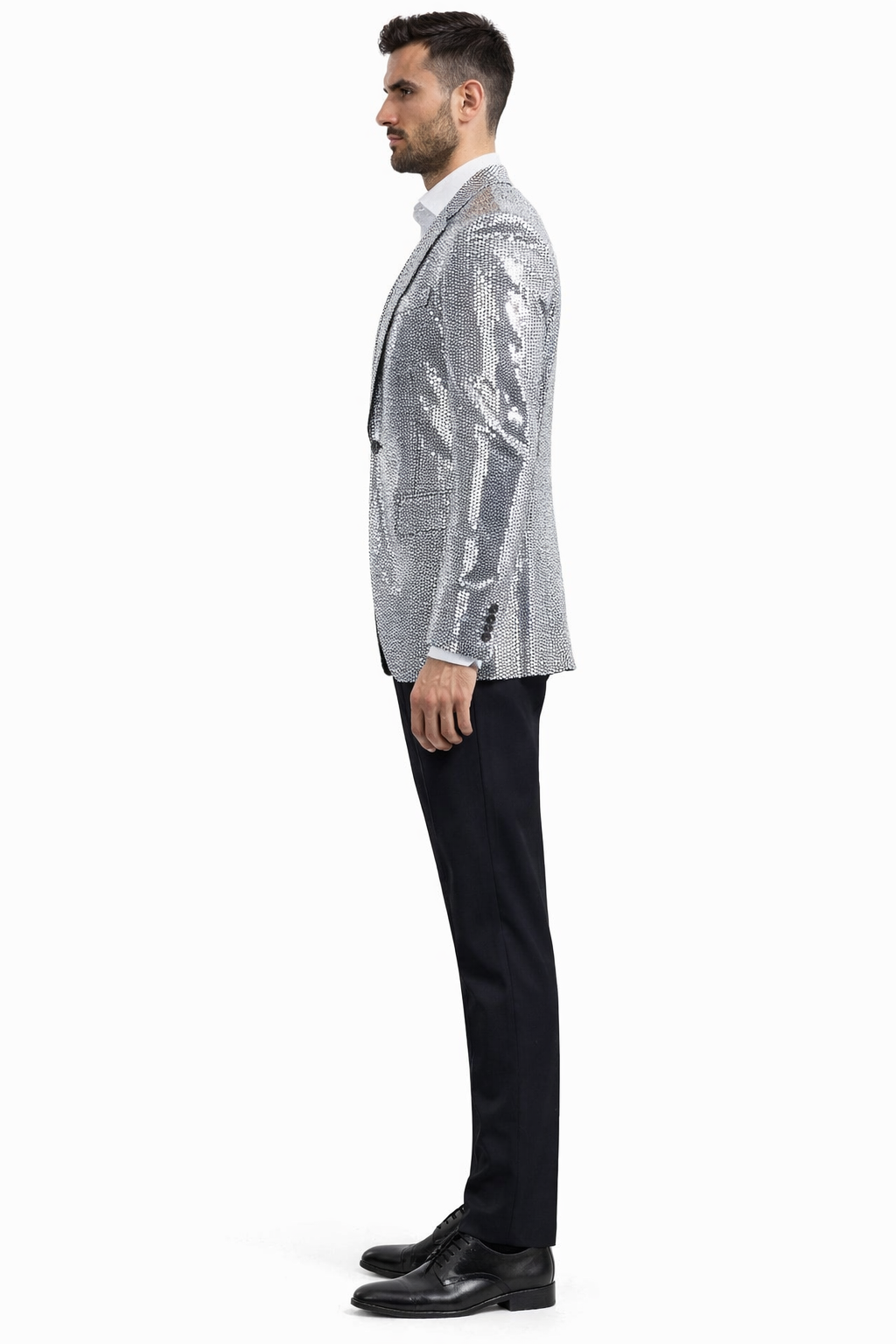 Glitter Tuxedo Dinner Jacket - Sequin Blazer - Sliver Flashy Stage Sport Coat By Alberto Nardoni