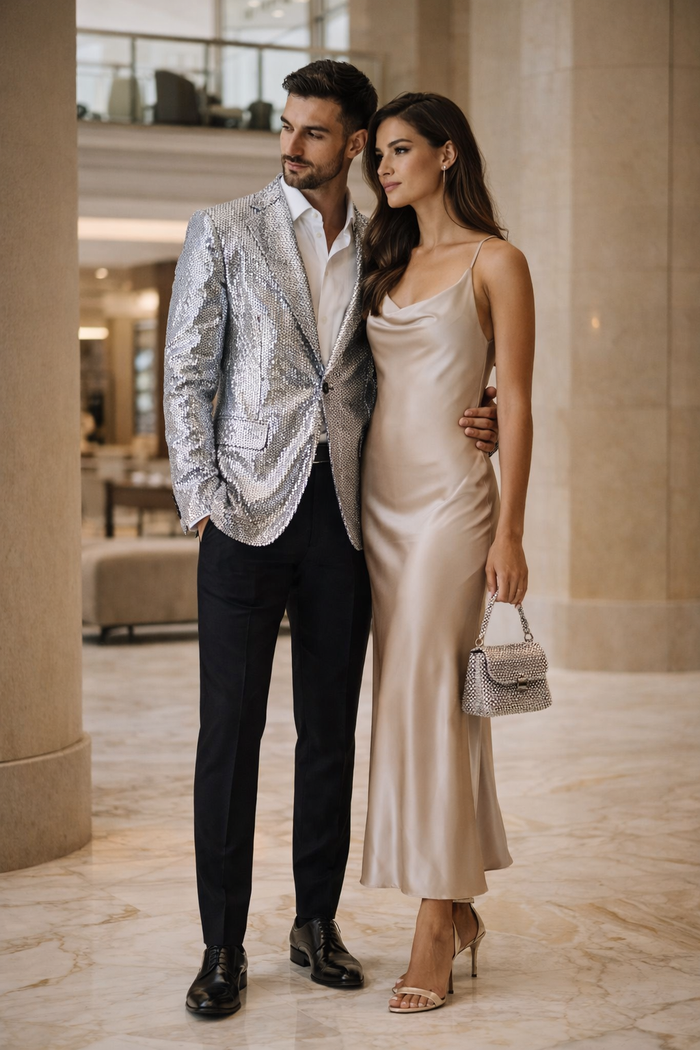 Glitter Tuxedo Dinner Jacket - Sequin Blazer - Sliver Flashy Stage Sport Coat By Alberto Nardoni