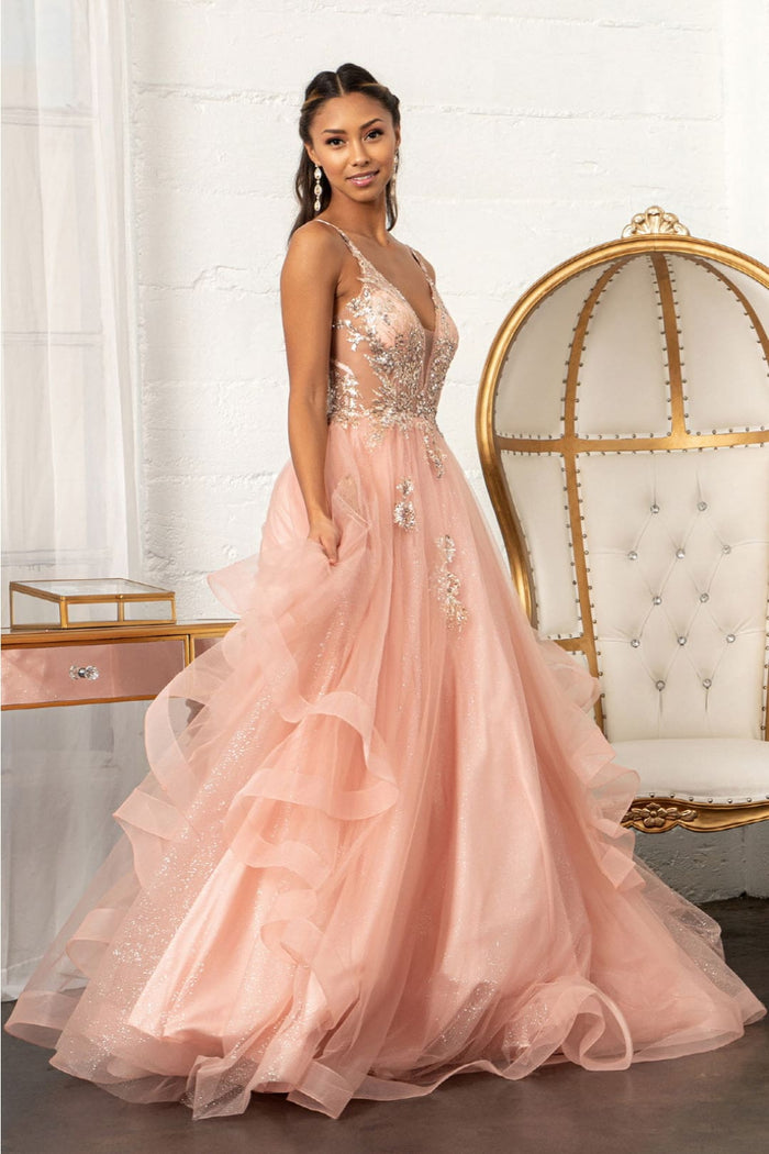 Glitter V-Neck Ball Gown by Elizabeth KGL3021
