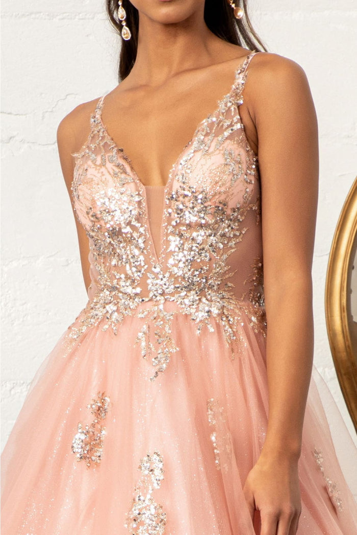 Glitter V-Neck Ball Gown by Elizabeth KGL3021