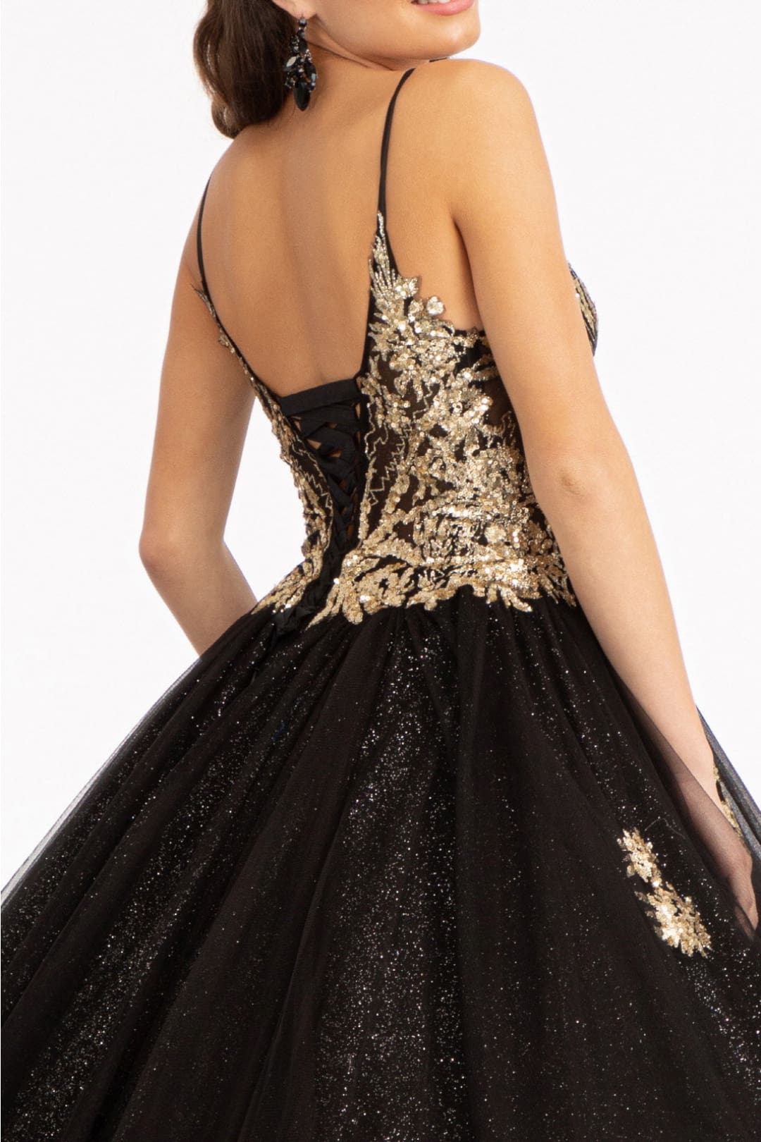 Black & Gold Quinceanera Dress Illusion Ball Gown by Elizabeth K GL3021