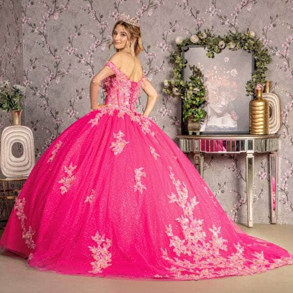 Off Shoulder Quinceañera Ball Gown Glitter Tulle Floral Sweetheart Dress by GLS Gloria GL3469