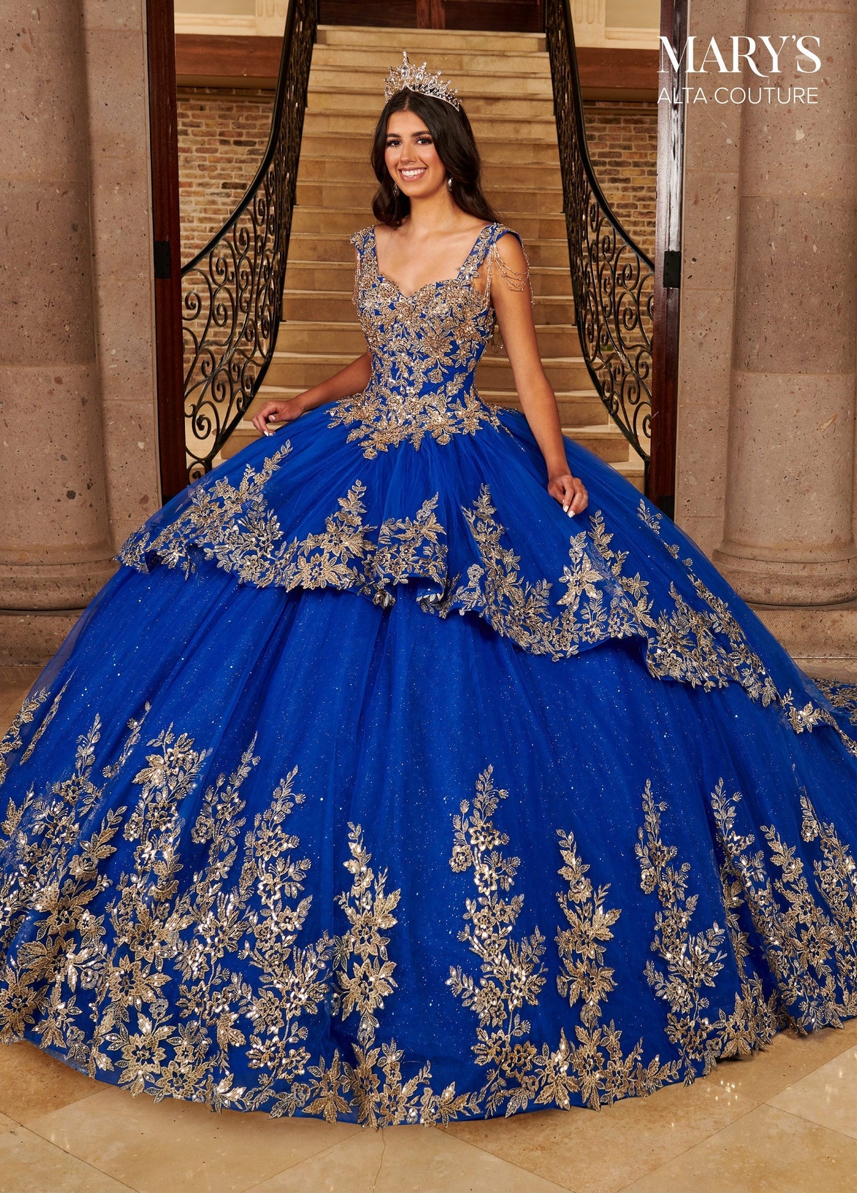 Alta Couture MQ3079 Gold Applique Quinceanera Dress