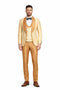 Gold Paisley 3-Piece Skinny Fit Suit – Wide Shawl Lapel with Matching Bow Tie