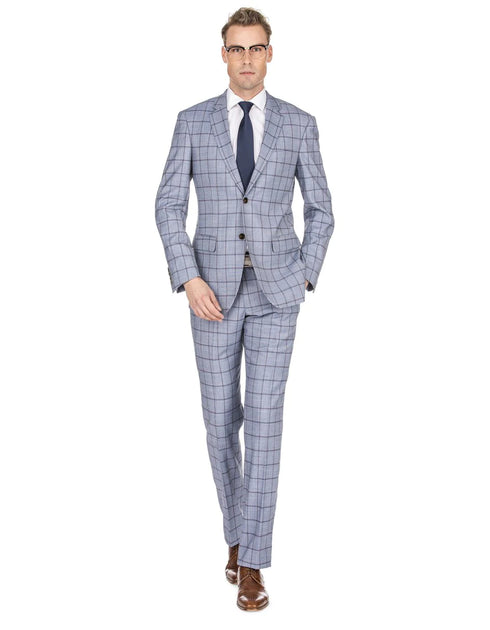 Gray Groomsmen Suits Mens Slim Fit Window Pane Suit Grey - AlbertoNardoniStore