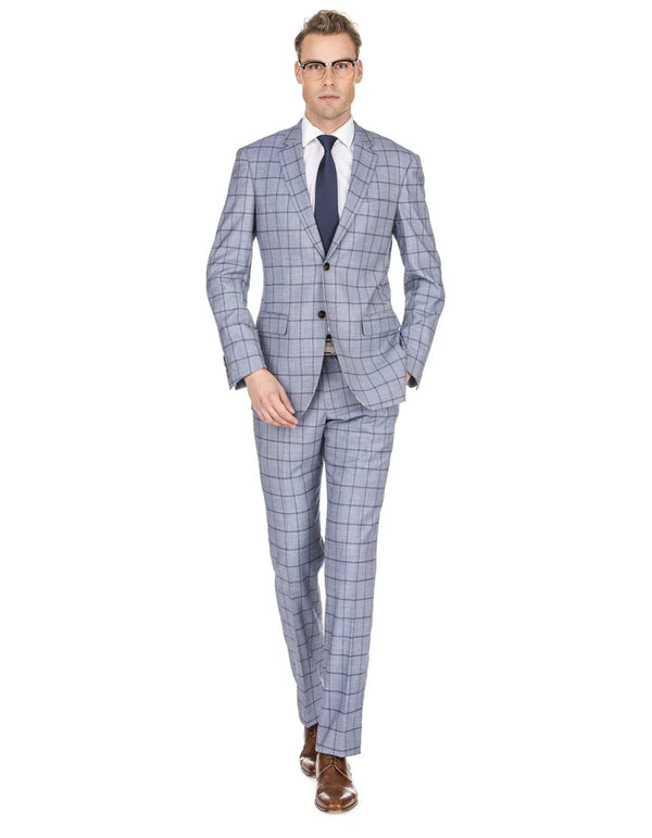 Gray Groomsmen Suits Mens Slim Fit Window Pane Suit Grey - AlbertoNardoniStore