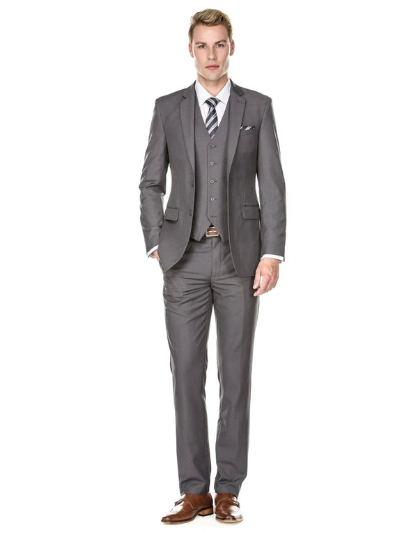 Gray Groomsmen Suits Mens Vested Smart Modern Fit Suit Grey - AlbertoNardoniStore