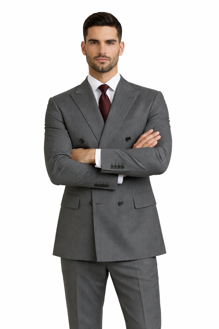 Gray Pinstripe Double Breasted Modern Fit Suits