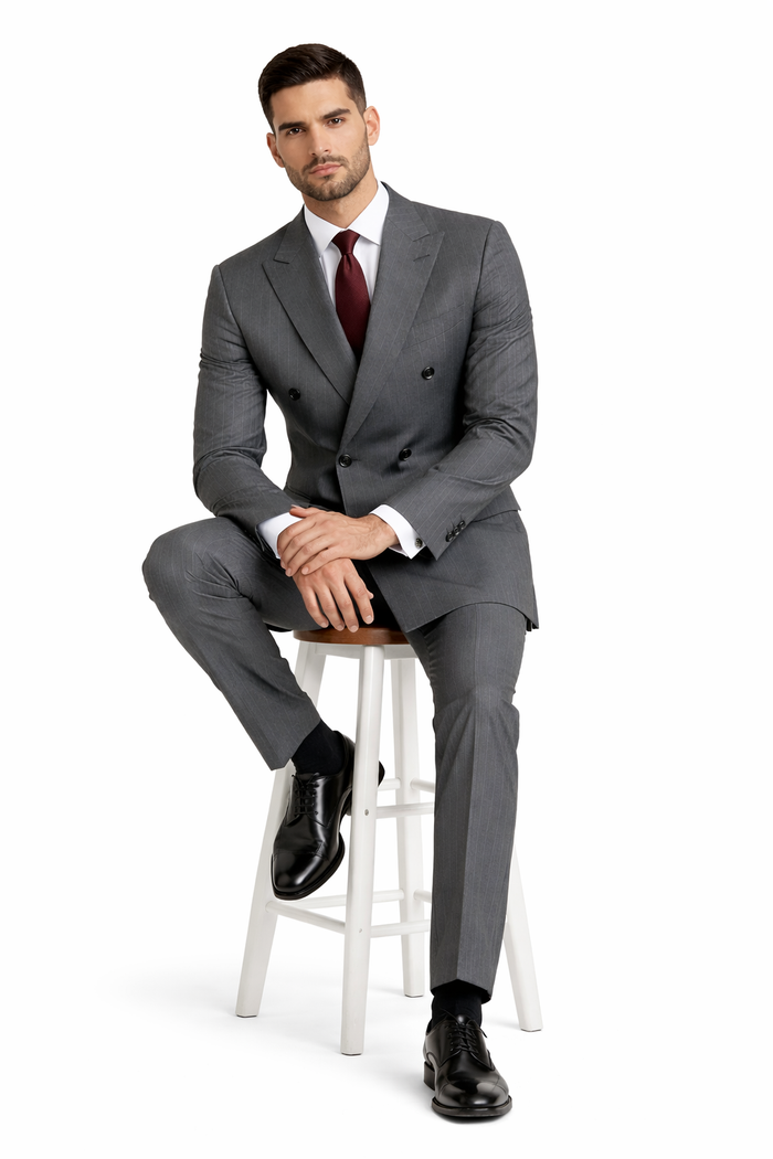 Gray Pinstripe Double Breasted Modern Fit Suits