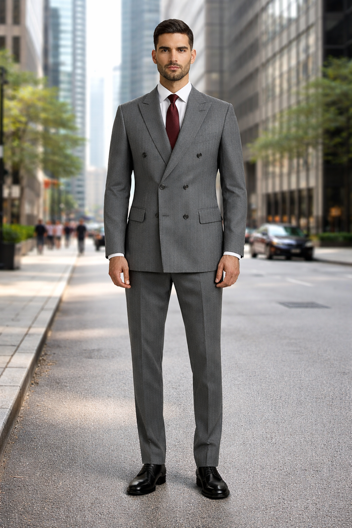 Gray Pinstripe Double Breasted Modern Fit Suits