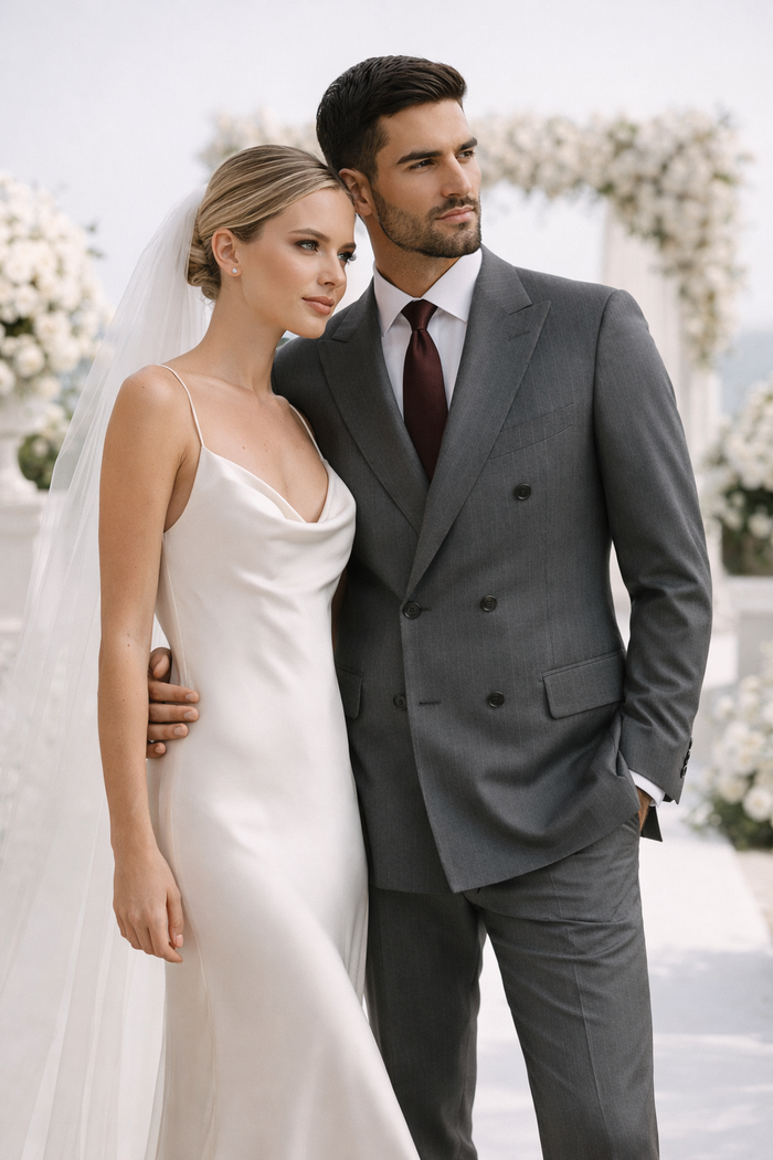 Gray Pinstripe Double Breasted Modern Fit Suits