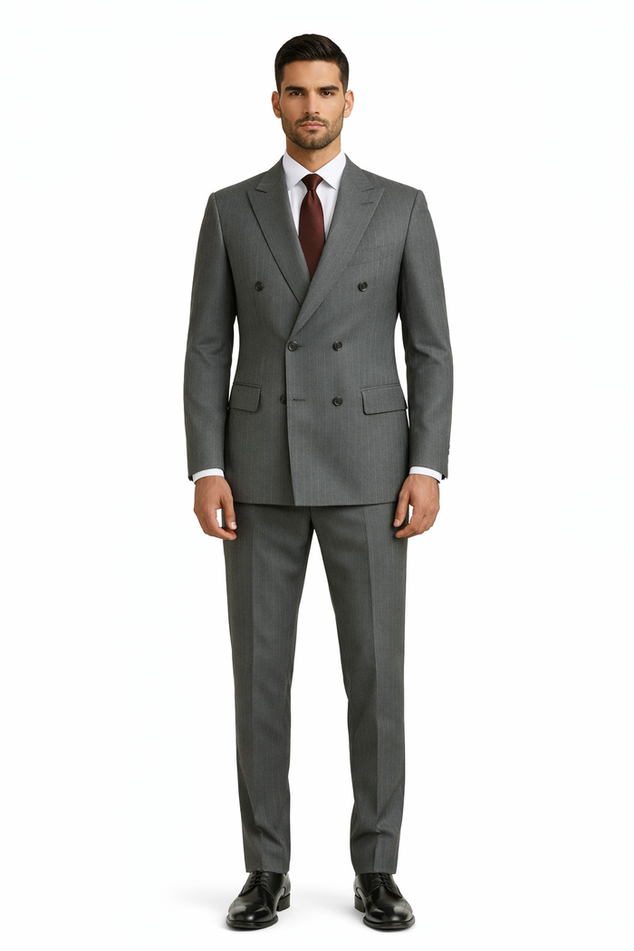Gray Pinstripe Double Breasted Modern Fit Suits