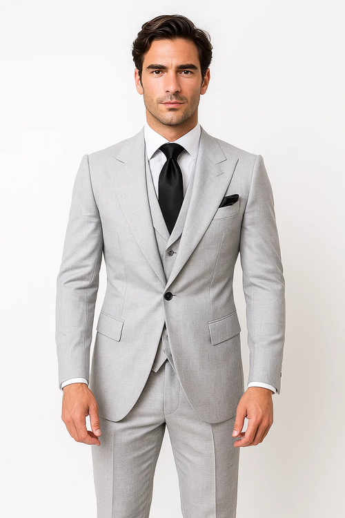  Grey One Button 3 Piece Suit by Rossiman