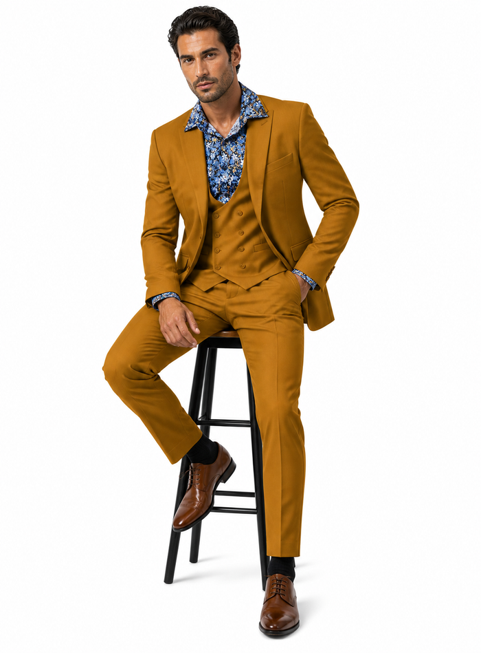 Great Gatsby Guy Costumes - Gold Suit With Double Breasted Vest