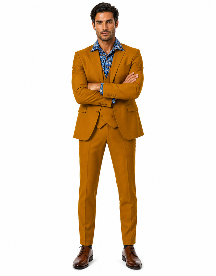 Great Gatsby Guy Costumes - Gold Suit With Double Breasted Vest