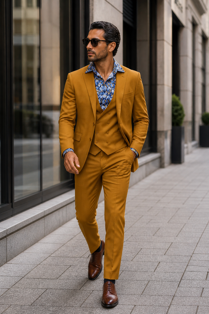 Great Gatsby Guy Costumes - Gold Suit With Double Breasted Vest