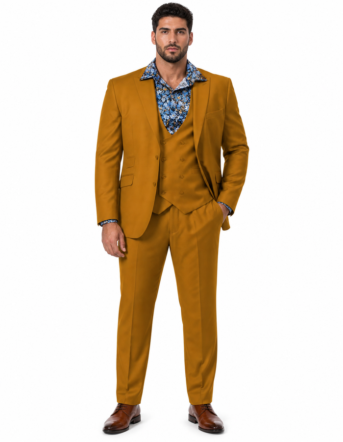Great Gatsby Guy Costumes - Gold Suit With Double Breasted Vest