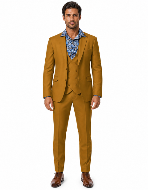 Great Gatsby Guy Costumes - Gold Suit With Double Breasted Vest