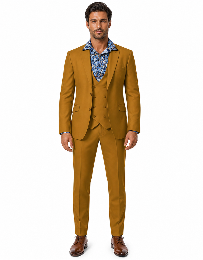 Great Gatsby Guy Costumes - Gold Suit With Double Breasted Vest