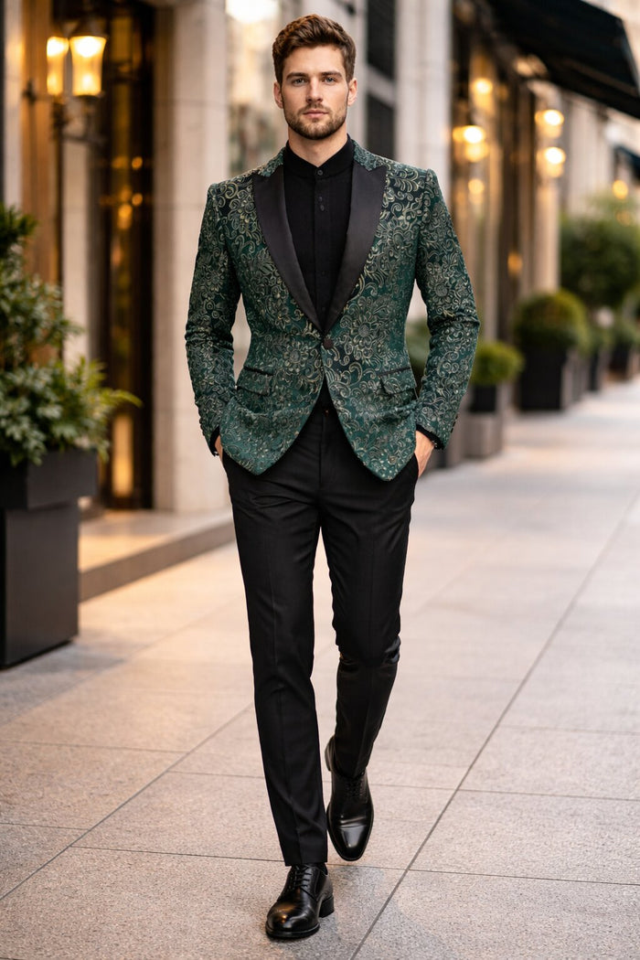 Mens Green Color Paisley Pattern Blazer