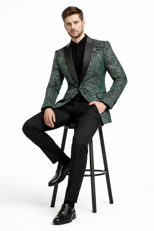 Mens Green Color Paisley Pattern Blazer