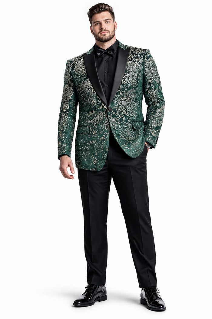 Mens Green Color Paisley Pattern Blazer