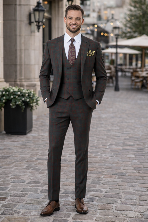 Green Plaid Suits - Mens 3 piece plaid suit - Fashion Suit