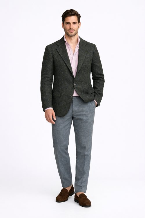 Green Tweed Blazer  - Mens Green Tweed Jacket - Winter - Fall Fabric Tweed Pattern Wool Fabric