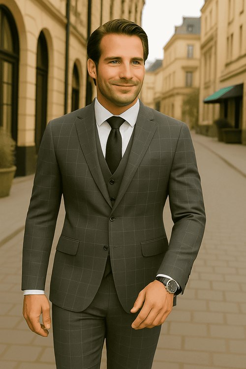 Wool Suit - Italian Made Business Suit by Statement Men's 3 Piece 100% Wool Modern Fit Suit - Fashion Pattern